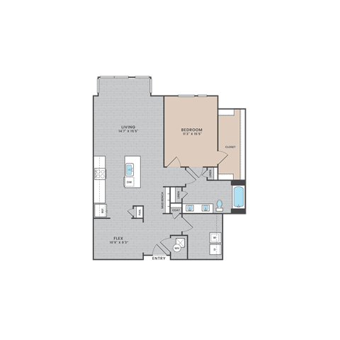 Floor plan for 1 bed, 1 bath, 1102 sqft